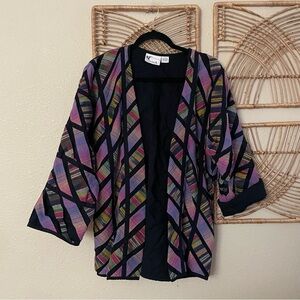 Yak Magik 100% Cotton Colorful Striped Women's Overcoat Jacket Boho Artsy M B38